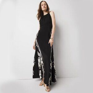 WHBM $190 GORGEOUS! Halter Maxi Floral Rope Dress Black 6 8